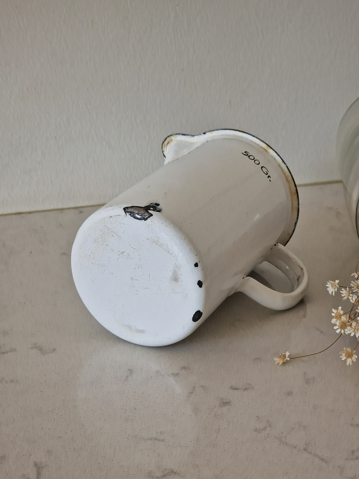 An old enamel cauldron