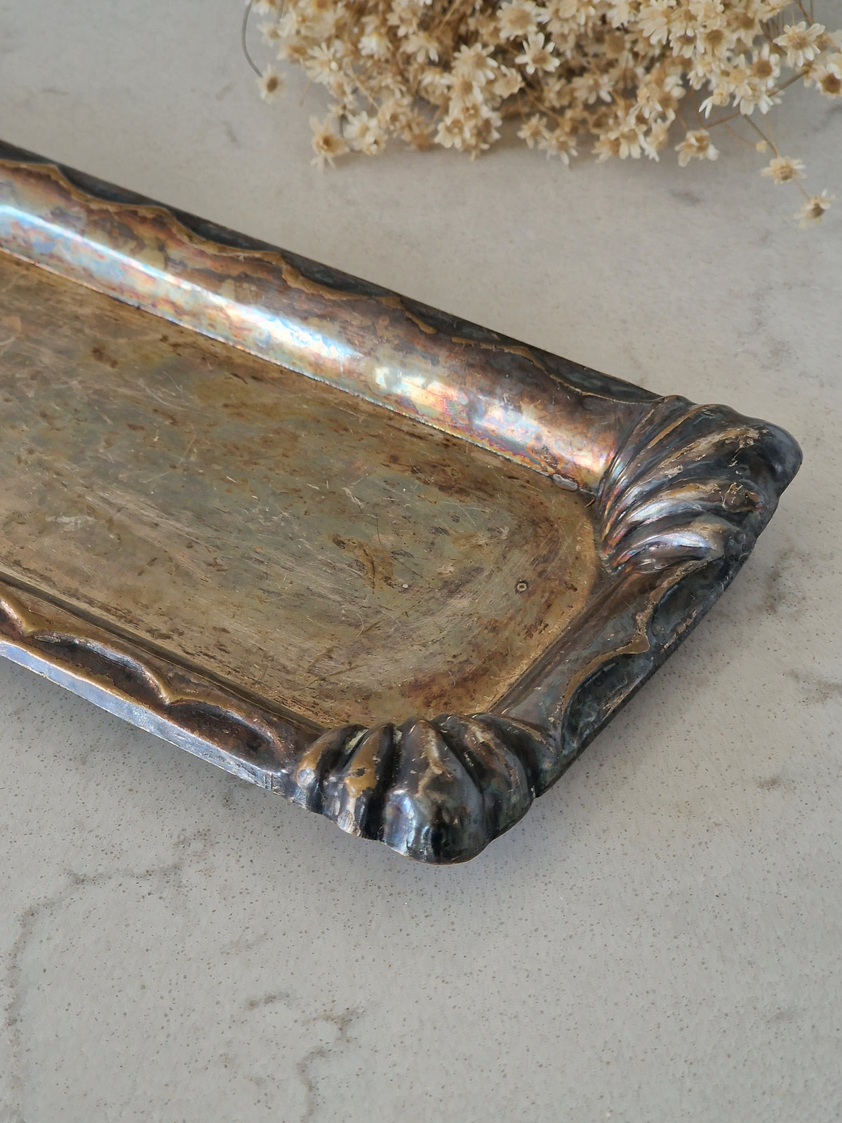 Patinated metal tray