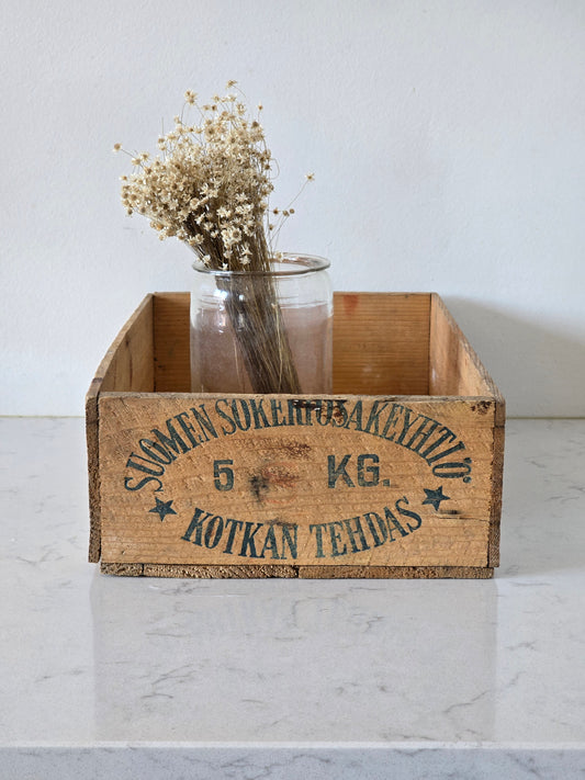 Suomen Sokeri OY Kotka vintage puulaatikko